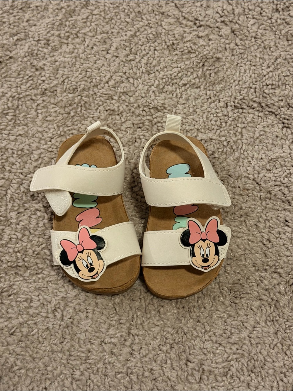 H&M Girls White Minnie Mouse Sandals with Pink Bow